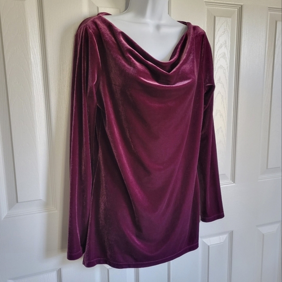 Land's End purple velvet long sleeve drape neck top women's small size 6 - 8 - Picture 7 of 16